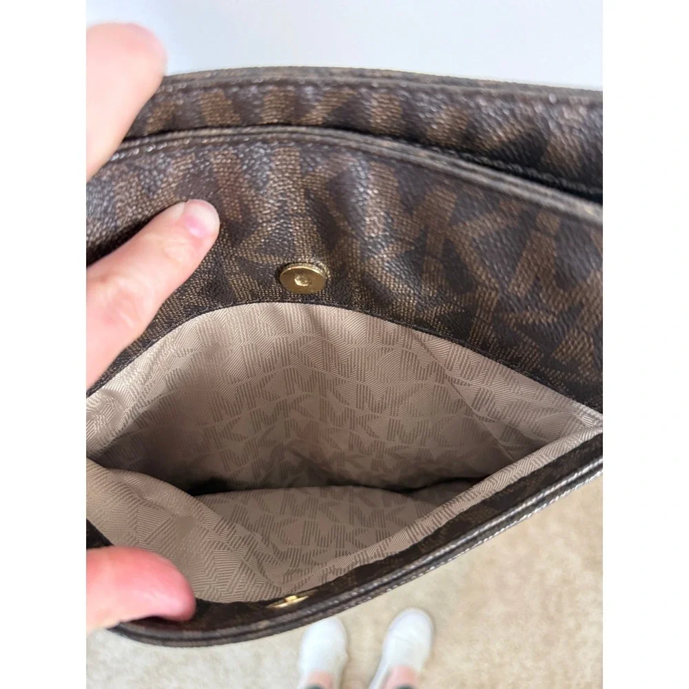 Michael Kors Crossbody Bag Women Medium Brown Signature Logo Gold‎ Hardware